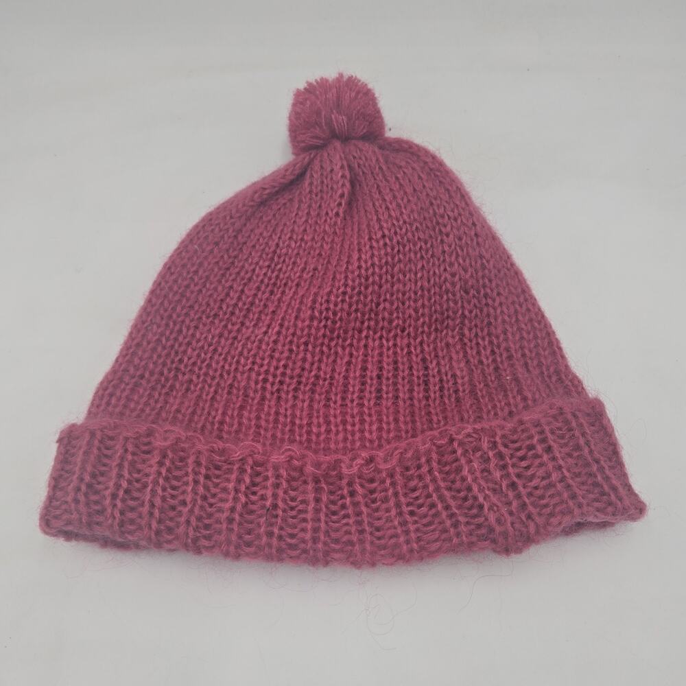 GAP Hat - Women's S/M Wool Mohair Acrylic Pink Beanie With Pom Pom